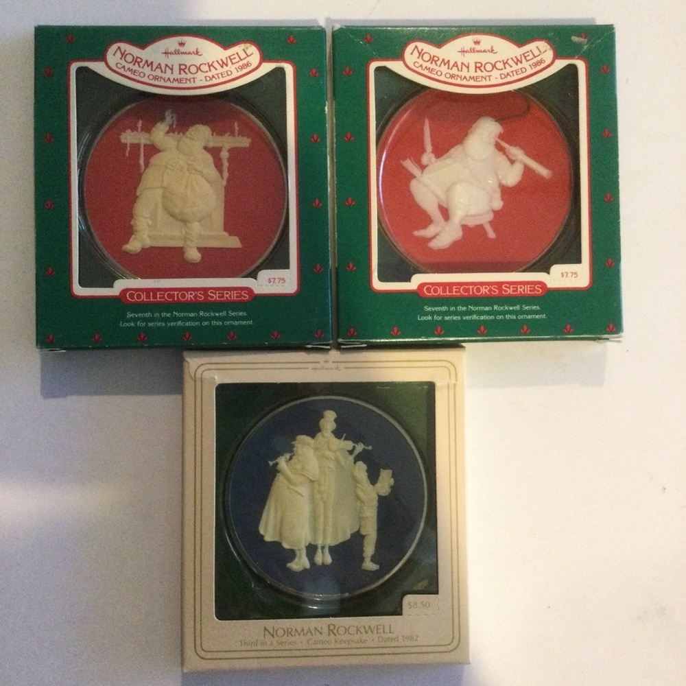 Hallmark Norman Rockwell Cameo Series Holiday Ornaments 1980’s Lot of 3